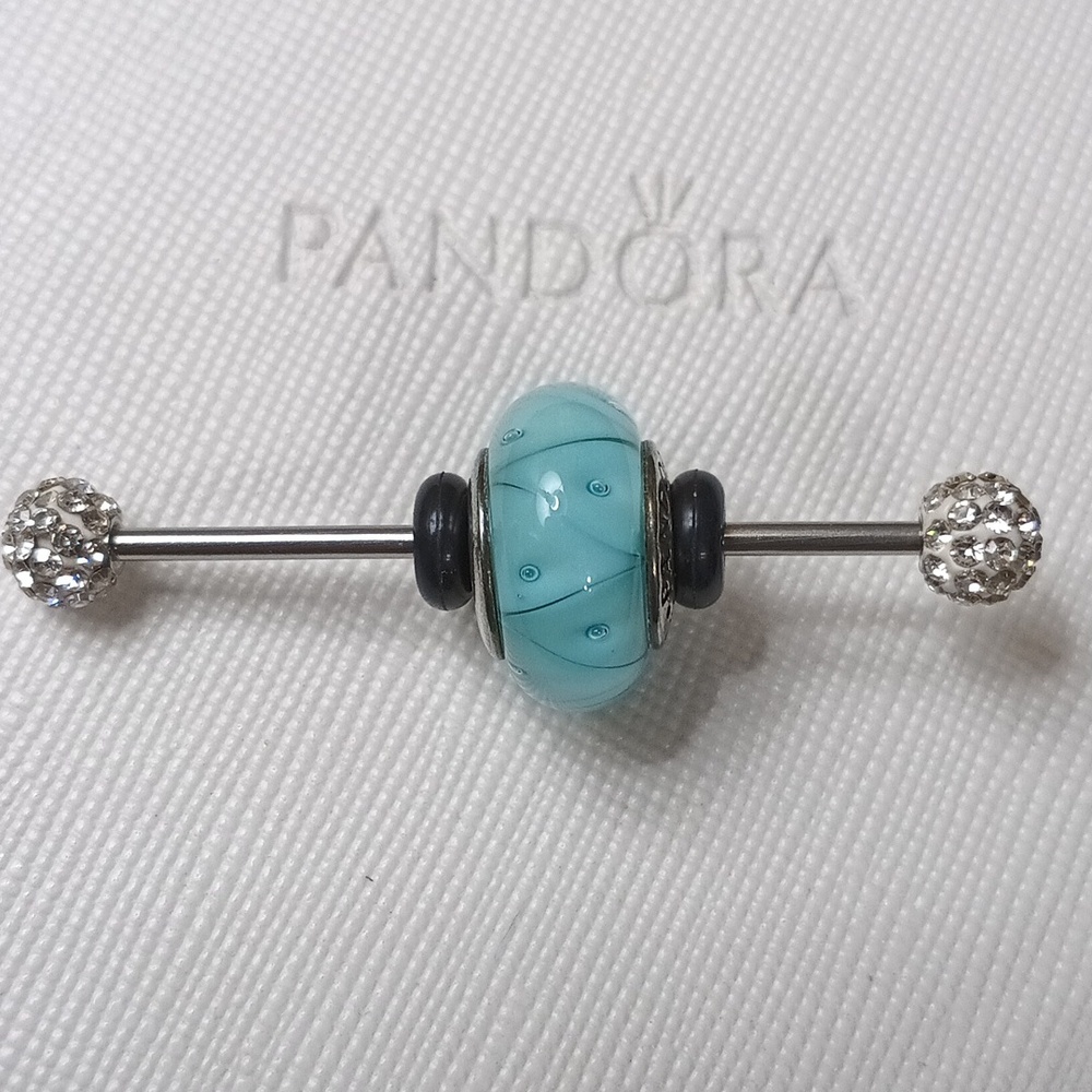 PandoraVintageSilver Aqua Looking Glass Murano Glass Charm (2 Listed Separately)